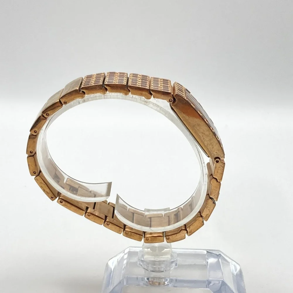 DKNY Women's Tank Watch 18mm Rose Gold Tone Champaign Crystals New Battery 7.25